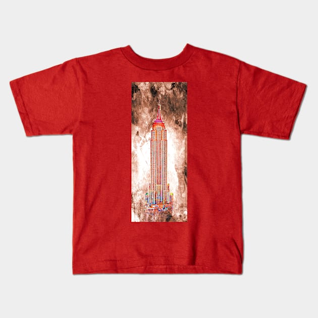 Empire State Building Grunge Kids T-Shirt by danieljanda